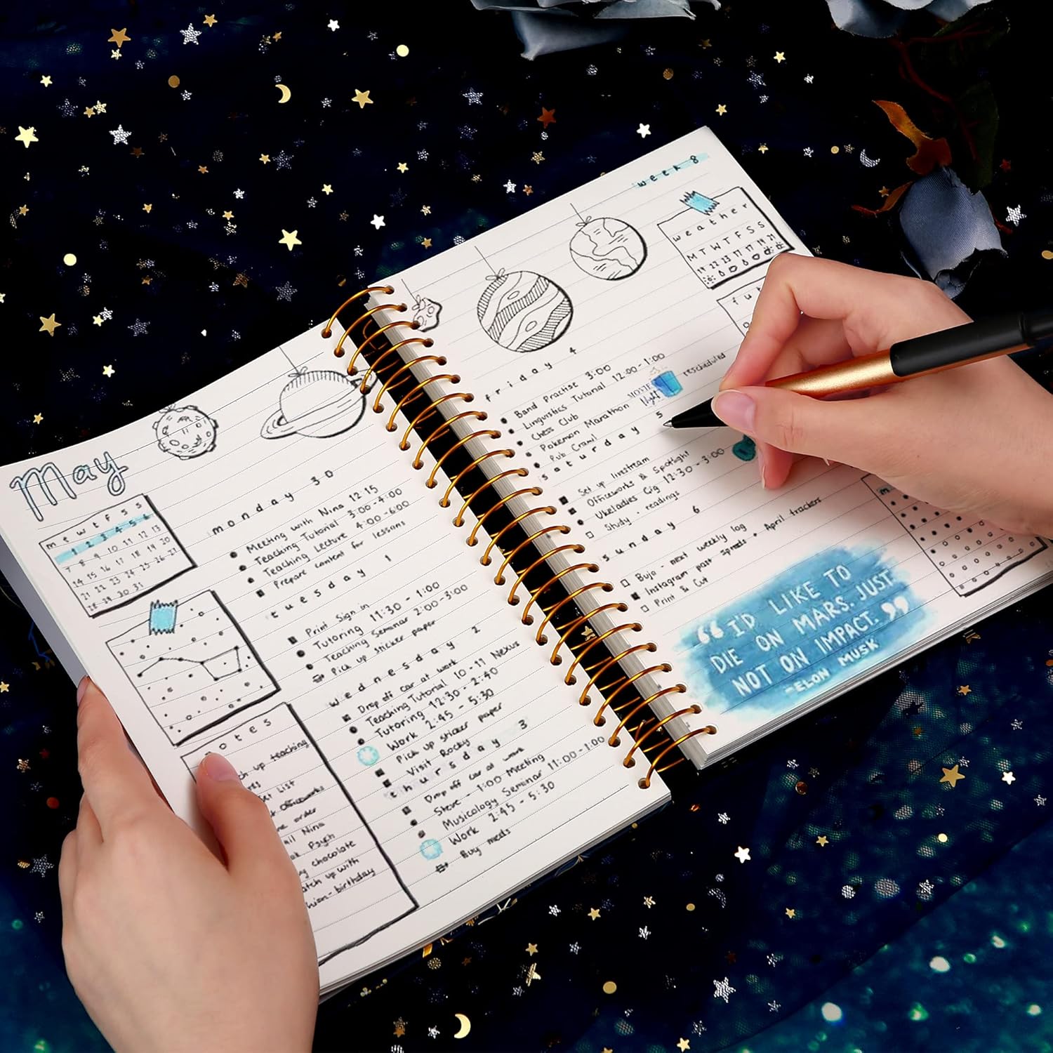 Floral Journal Spiral Notebook, Notes Journal Womens Notebook, College Ruled Pages, Perfect for School, Office & Home, Bold Golden Wire Binding, 180°Lay-Flat, 150 Sheets, 5.6" x 8.3"，Dark Blue : Office Products