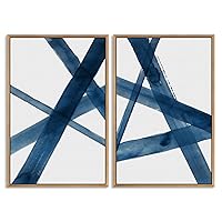 SIGNWIN Framed Wall Art Print Set Intersecting Lines Blue Turqoise Hues Tones Geometric Shapes Illustrations Art Contemporary Dramatic Dark for Living Room, Bedroom, Office - 16