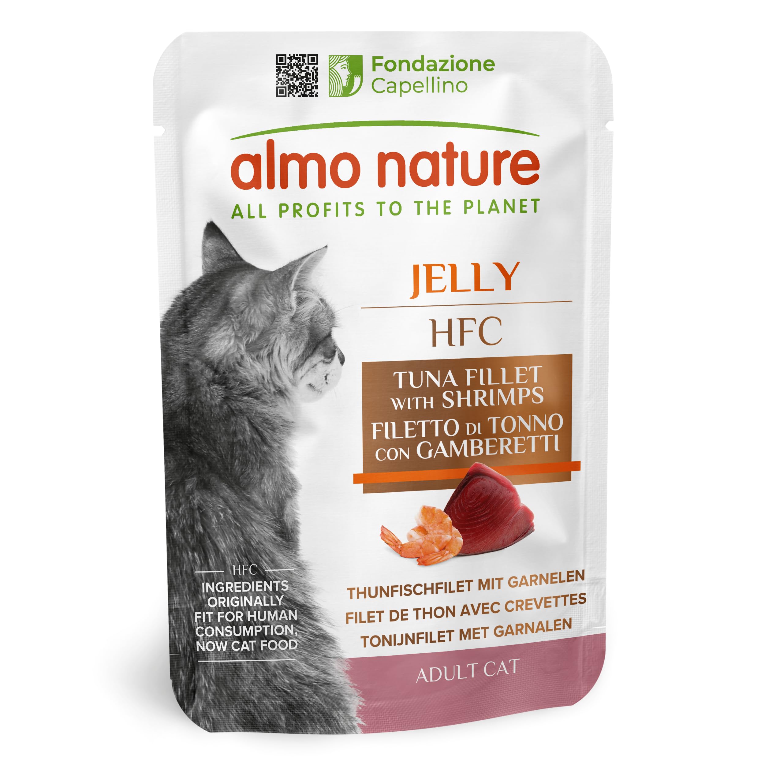 Almo Nature HFC Jelly - Wet Cat Food for Adult Cats - Tuna and Shrimps - Human-Grade, Gluten-Free - 55g (Pack of 24)