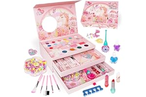 AGIRLGLE Kids Makeup Kit for Girl Washable Make Up Kit with Real Cosmetic - Pretend Play Toy Makeup Set for Toddlers Kids with Makeup Mirror Kid Princess Play Makup Set for Age 3-12 Perfect Girl Birthday Gift