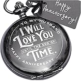 Red Dot Laser Engraving Anniversary Pocket Watch for Husband - Engraved Silver Stainless Steel - Meaningful Keepsake - Boxed and Ready to Give