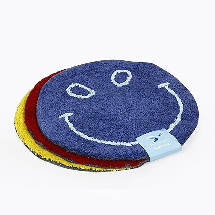 Siya Ram Furnishing Cotton Smiley Bath Door Mat - Set of 3 (Multicolour)