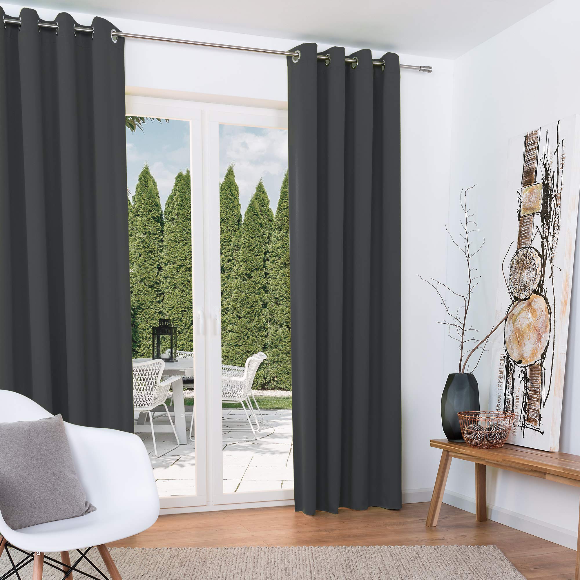 Beautissu 2 Panels Blackout Curtains for Bedroom 140x245cm – Darkening Window Drapes – Black Out Opaque Eyelet Curtains Set of 2 – Long Drapes for Windows Anthracite – Amelie BO