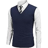 COOFANDY Men's Sweater Vest Cable Knitted V Neck Slim Fit Sleeveless Pullover Sweater
