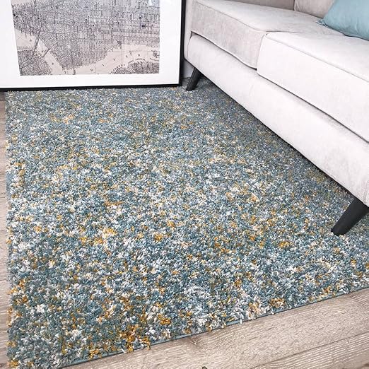 Murano Mottled Speckled Mixed Tonal Design Duck Egg Blue and Ochre