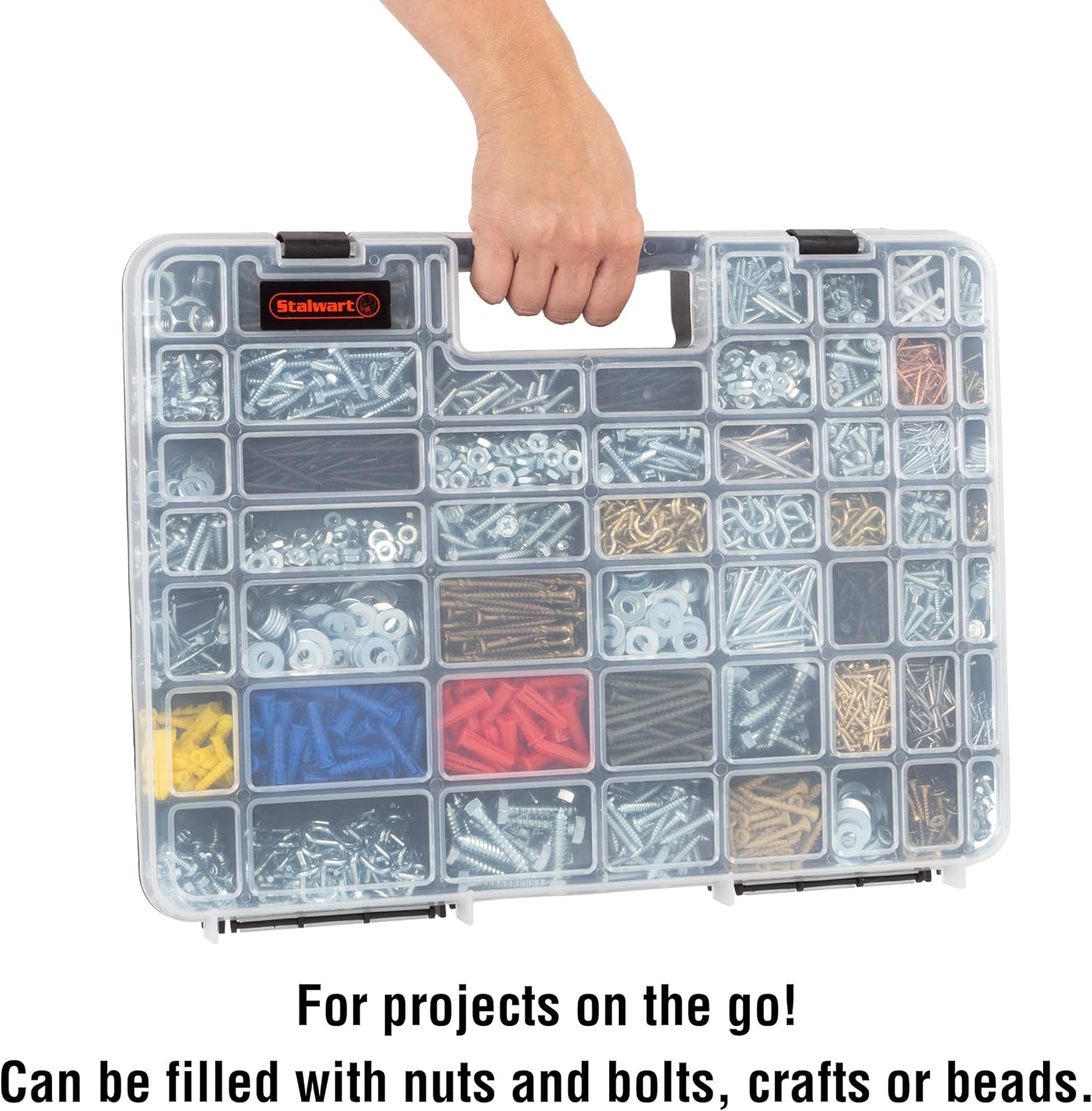 Portable Storage Case with Secure Locks and 55 Small Bin Compartments for Hardware, Screws, Bolts, Nuts, Nails, Beads, Jewelry and More by Stalwart: Home Improvement