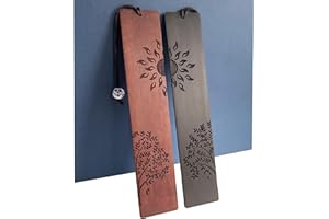 2PCS Wood Bookmark for Men Women Book Lovers, Handmade Natural Wooden Carving Book Mark Bookmarks，Birthday Present (Sun and T