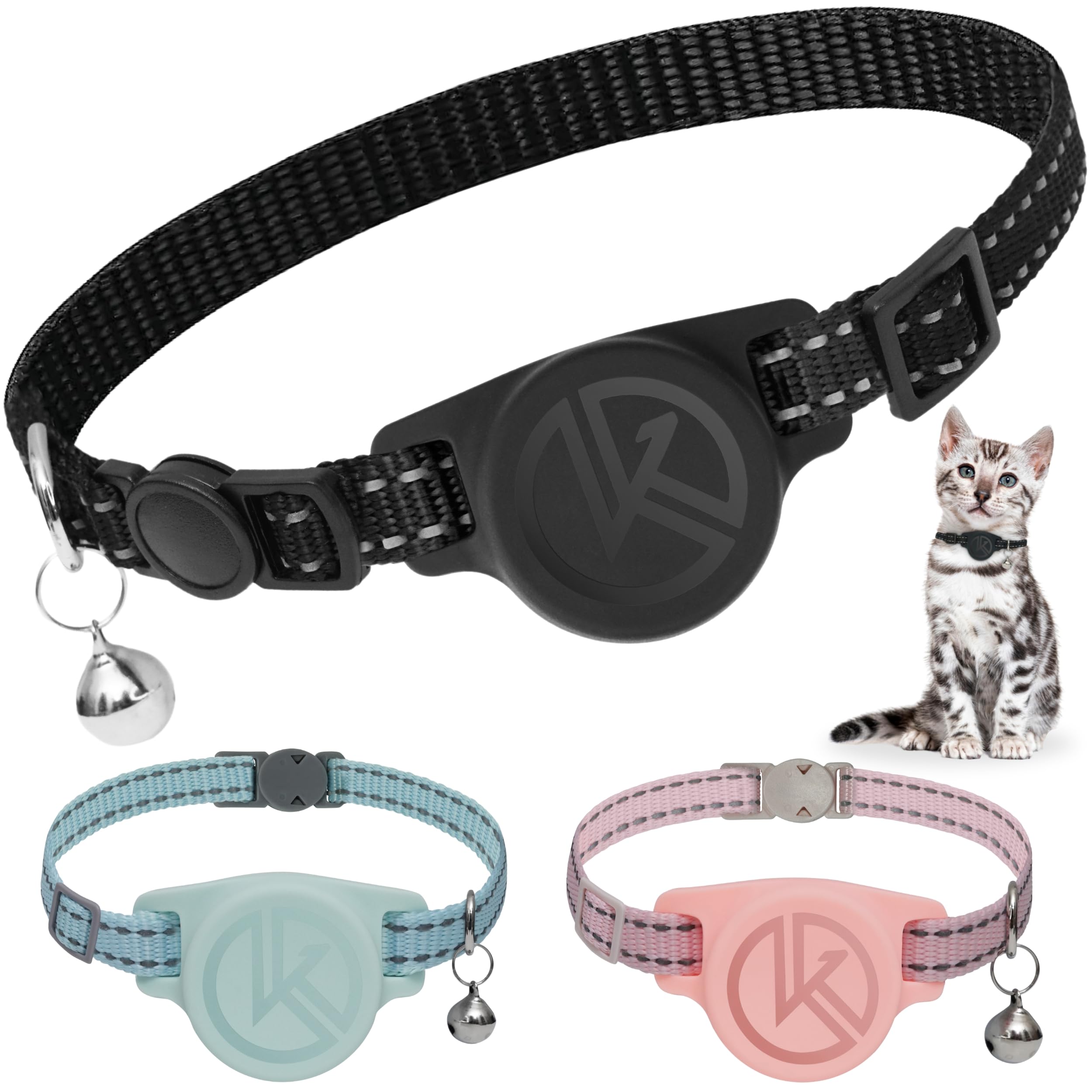 Photo 1 of Airtag Holder Cat Tracking Collar 2025 Updated Design - Breakaway, Reflective Kitten Collar with Apple Air Tag Holder and Bell for Girl Boy Cats