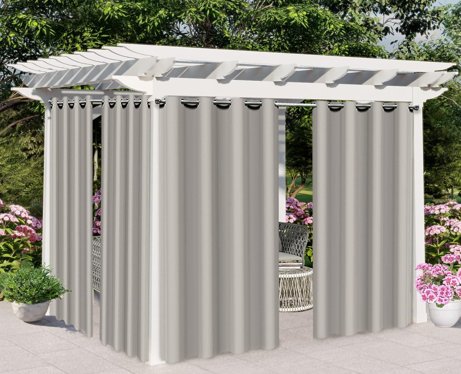 Outdoor Curtains - ABCCANOPY Outdoor Curtains 84'' x 84'', Waterproof Sun Blocking Patio Privacy Drapes with Grommets for Gazebo, Porch, Pergola, Cabana, (1 Piece, Light Gray)