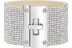 Badgley Mischka Women's Bracelet - Crystal Studded Leatherette Box Clasp Bangle Cuff Wrap Wristband