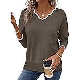 OFEEFAN Womens V Neck Sweaters Pullover Cozy Lightweight Sweaters Long Sleeve Tops Winter Clothing 2026
