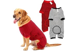LEVIBASIC Dog Pajamas Cotton Striped Pup Jumpsuit, Breathable 4 Legs Basic Pjs Shirts for Puppy and Cat, Super Soft Stretchable Dog Jammies for Boys and Girls (X-Large, Black Red+Black)
