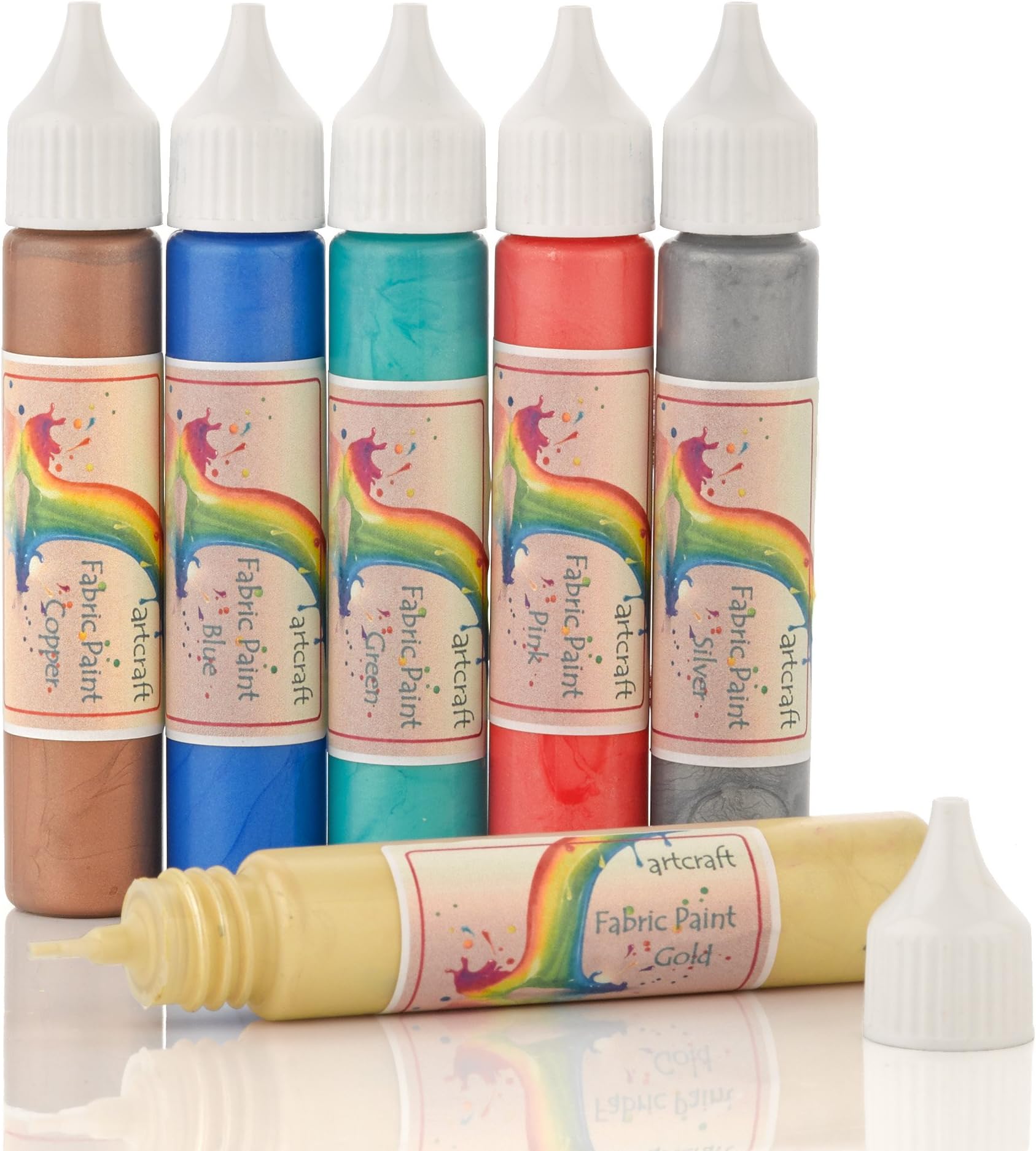 Artcraft Pearlescent Fabric Paint Pens Premium Pack of 6 x 25ml