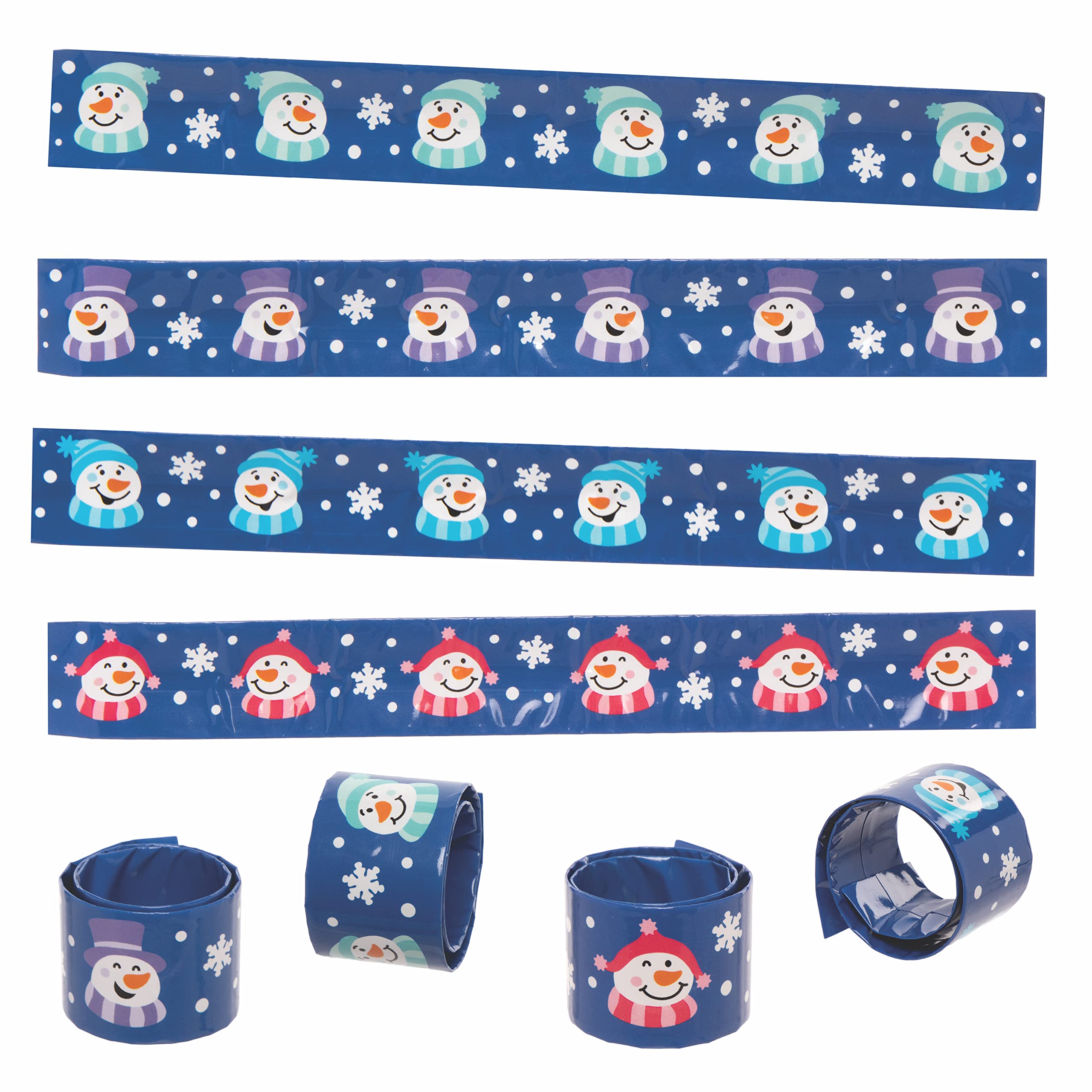 Baker Ross FC254 Jolly Snowman Snap on Bracelets - Pack of 4, Slap Bands For Children's Stocking Fillers or Kids Pocket Money Toys