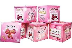 JENMOM Pink Party Box – 5 Pack Girl Doll Themed Gift Boxes for Birthday, Bachelorette & Princess Parties | 8”x8”x8” Glam Storage Boxes for Girls Night, Bridal Showers & Baby Showers | Pretty Pink Favor Boxes