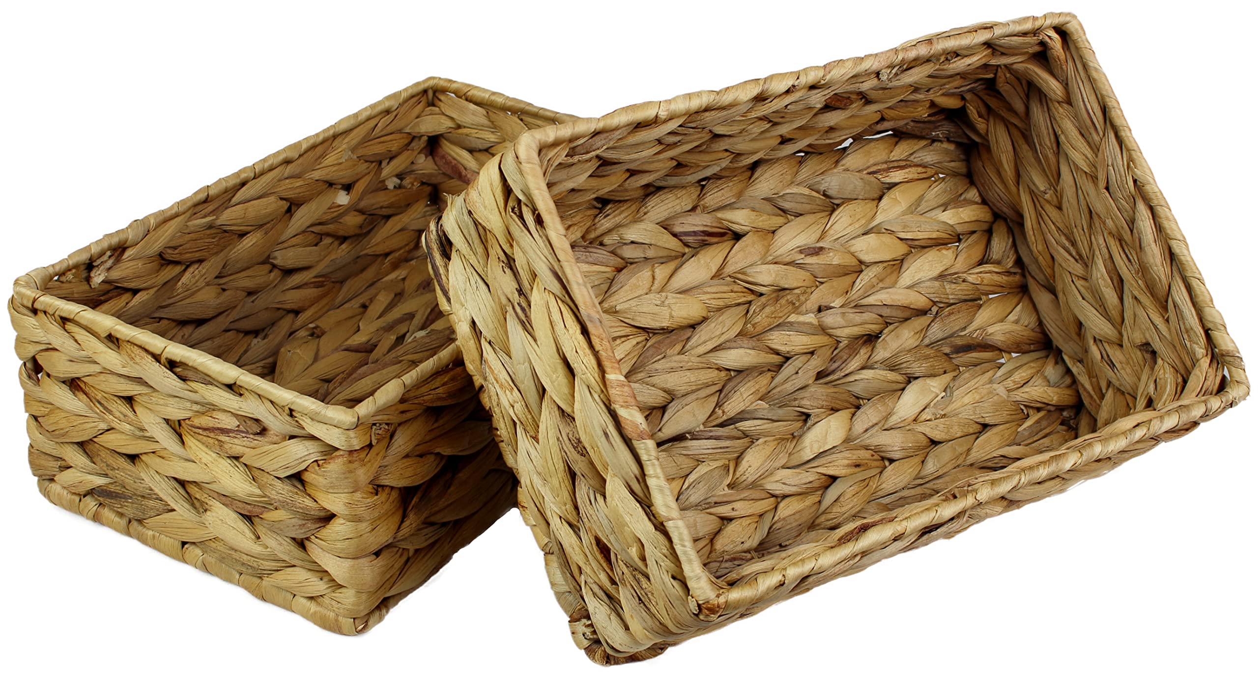 Rectangular Water Hyacinth Small baskets for storage Natural colour wicker basket shelves open Decorative gift box Small bathroom mini tray makeup bathroom Kitchen organiser (Medium 28cm, 2x Basket)