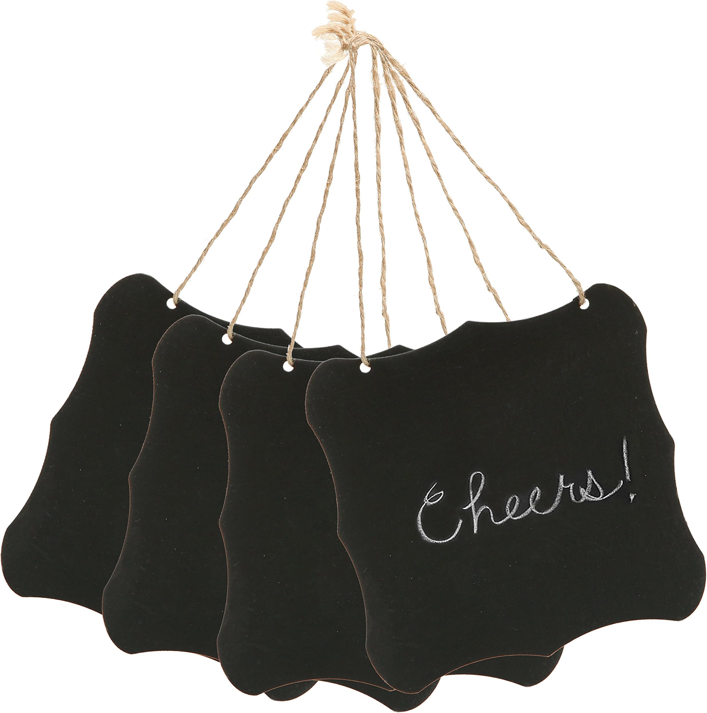 Set of 4 Black 5.5 Inch Hanging Wood Chalkboard with Strings / Wedding, Kitchen Pantry Message Boards