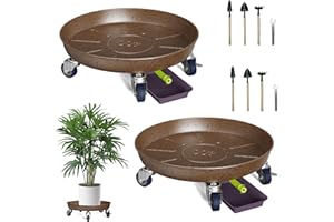Ganggend 15.7" Metal Plant Caddy, Heavy Duty Planter Pot Mover with Iron Lockable Wheels and Drain Hole, Large Rolling Dolly Planter Caddy Flower Pot Indoor and Outdoor Flowerpot Tray (2pcs)