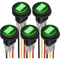 thumbnail image 2 of 5 X Green LED 12V Round Rocker Switch - SPST ON/OFF With Waterproof Cover - Solder Lug 2 of 5