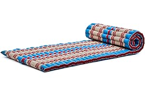 Leewadee - Foldable Floor Mattress - Japanese Roll Up Futon -Trifold Tatami Mat- Guest Floor Bed - Camping Mattress - Thai Massage Mat, Kapok Filled, 75 x 28 inches, Blue Red