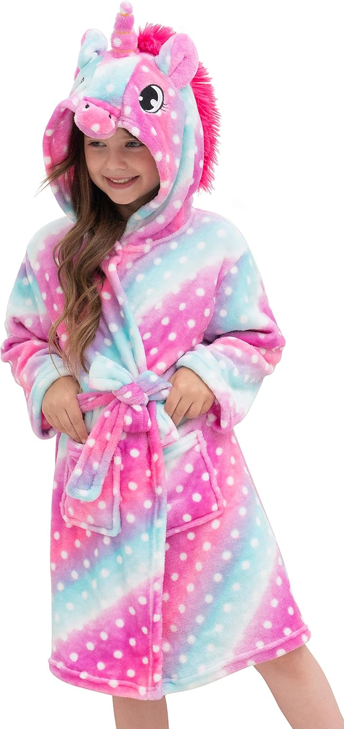 Doctor Unicorn Soft Unicorn Hooded Bathrobe Sleepwear - Unicorn Gifts for Girls: Clothing