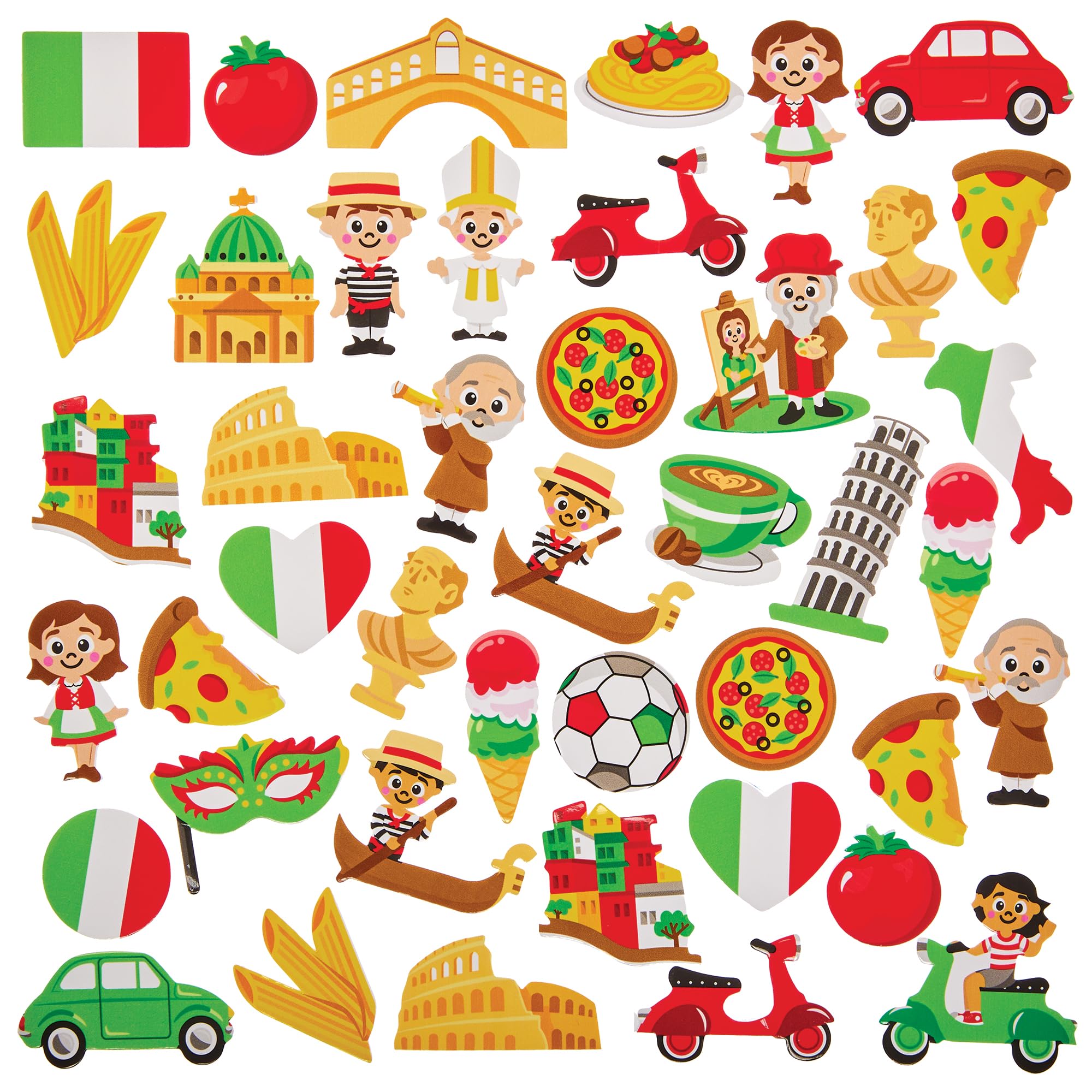Baker Ross FN044 Italy Foam Stickers - Pack of 150, Italian Stickers for Kids Crafts and Cards