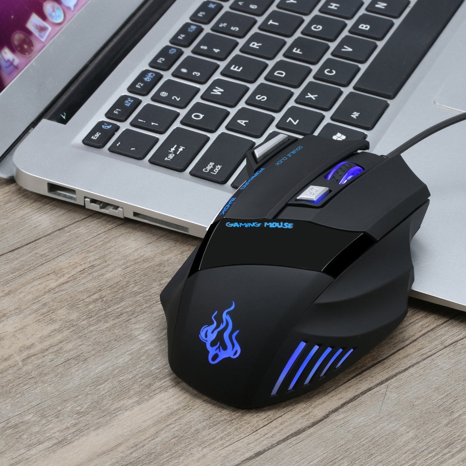 Gaming Maus,Queender USB Wired Maus mit Kabel Einstellbare DPI PC Mouse Hohe Präzision LED Mice für Pro Gamer, PC Windows Macbooks Laptops mit LED Backlight 7 Tasten(Schwarz)
