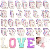 IANFAN 104 Pcs Chenille Letter Patches Iron on Letters, Self Adhesive Letter Patches Chenille Stick on Embroidered Patch for Backpack, Jackets, Clothing, Hats (White, Pink, Purple, Blue)