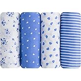 Viviland Muslin Swaddle Blanket, Baby Swaddle Blanket for Boys & Girls, Nursery Receiving Blanket for Newborn, Baby Swaddle Wrap Soft Silky & Breathable, 4 Packs, 47 X 47In, Blue Floral