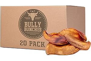 Bully Bunches Large Whole Pig Ears for Dogs | Free Range Oven Baked Pork for All Breeds | All-Natural, Single Ingredient & 100% Digestible Safe Dog Chew - Multipack (20 Pack)