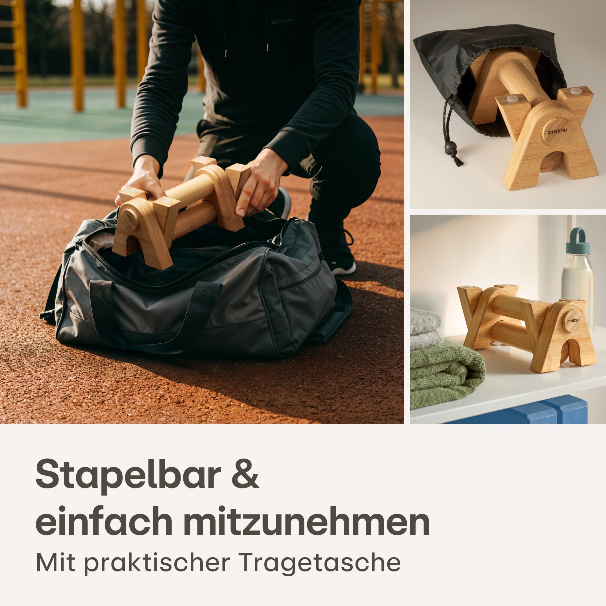 Praknu Liegestützgriffe aus Holz - 2x Rutschfeste Parallettes mit Tasche - Ergonomische Dip Barren für Fitness & Liegestütze - Calisthenics Equipment Für Zuhause & Outdoor – Push Up & Handstand Griffe 6