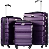 Coolife Luggage 3 Piece Set Suitcase Spinner Hardshell Lightweight TSA Lock (purple, 20/24/28)