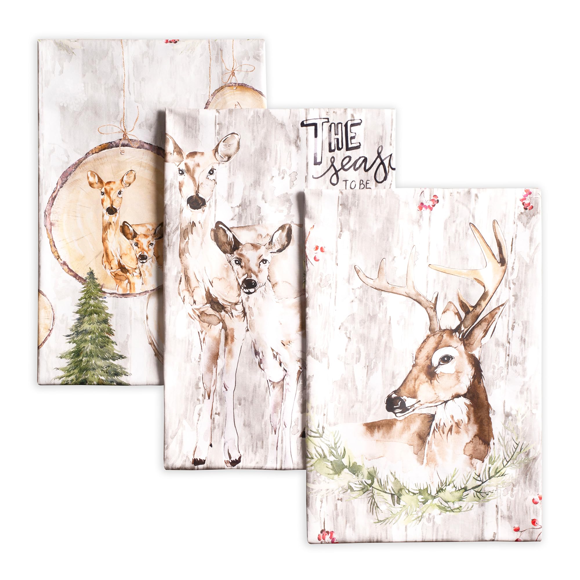 Maison d' Hermine Kitchen Towels Set of 3 100% Cotton 70 CM x 50 CM Reusable Cloth Tea Dish Towels Absorbent with Hanging Loop for Kitchen Dining Christmas Decorations (Mountain Life)