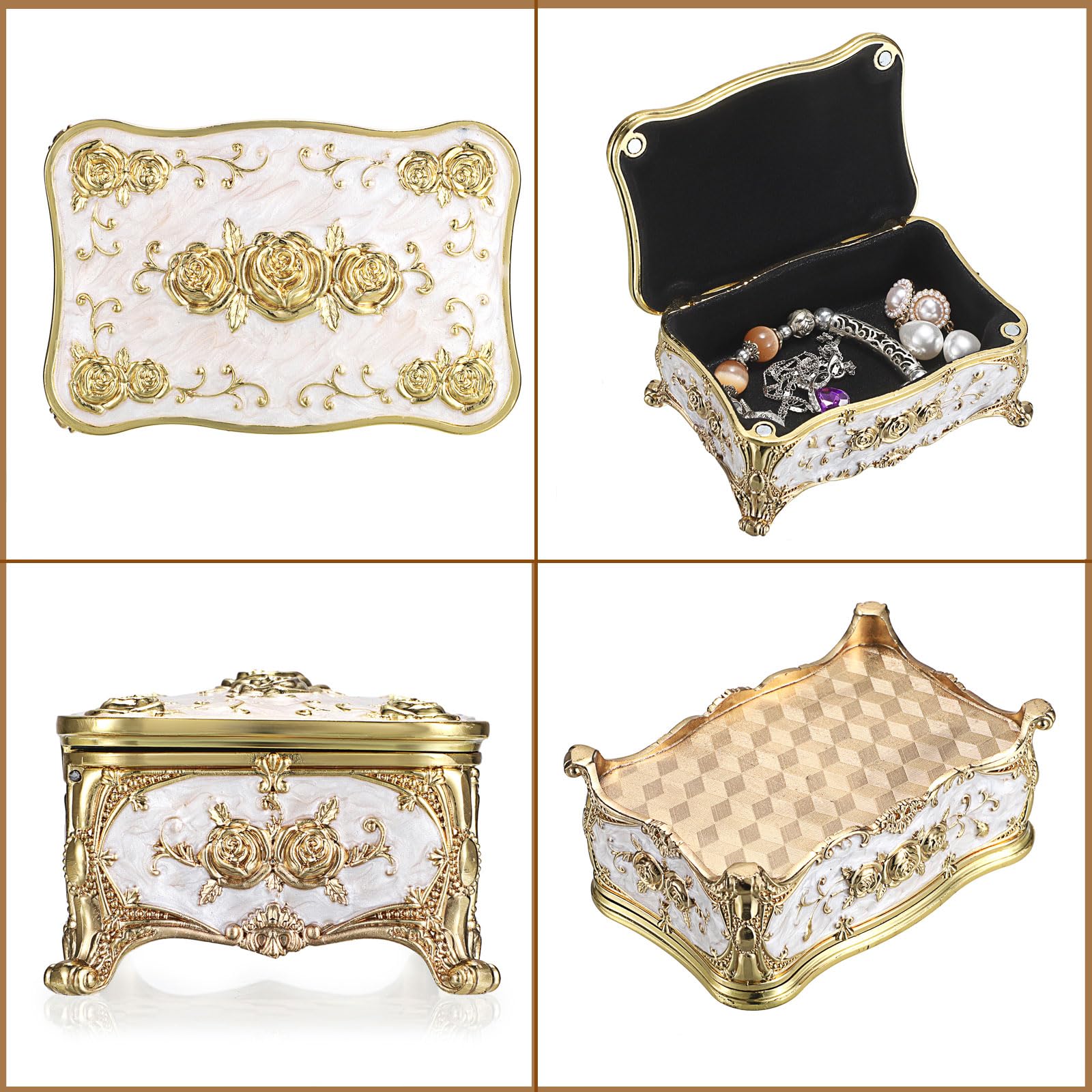 Hipiwe Hipiwe Metal Jewelry Box with Rose Pattern - Vintage Gold Trinket Organizer Box with Magnetic Latching Keepsake Storage Box for Ring Earrings Necklaces, Gift for Women