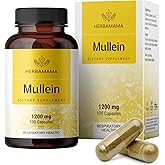 HERBAMAMA Mullein Leaf Capsules - 1200mg Mullein Leaf Extract for Lung Detox Support - Vegan, Non-GMO Respiratory Lung Cleanse Supplement