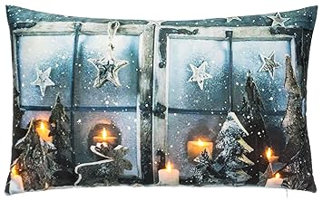 Brandsseller Weihnachtskissen Led Beleuchtet Timer Dekokissen Leuchtkissen 7 Leds Zierkissen 50x30 Cm Weihnachtsdeko Fenster Blau