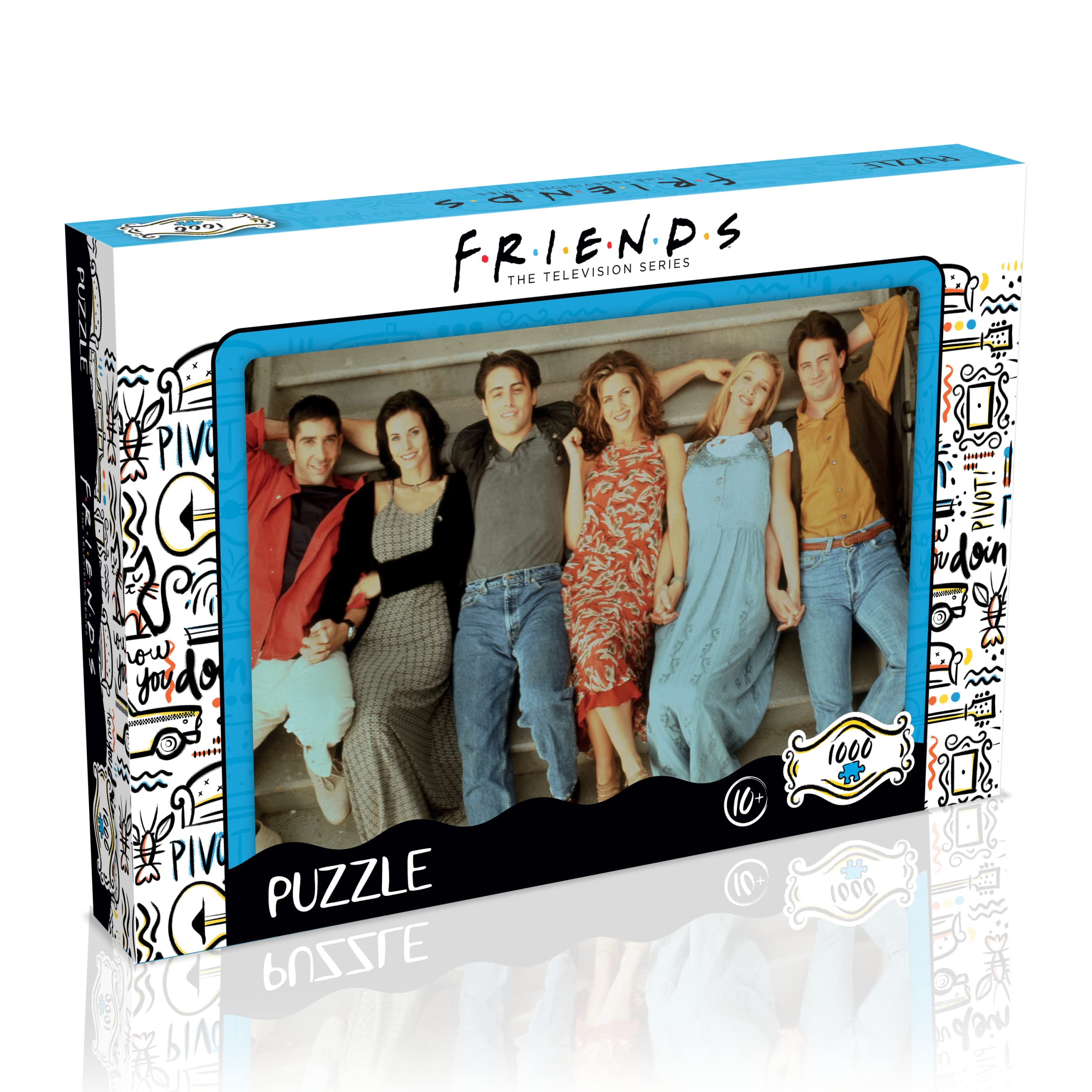 Winning Moves Friends Stairs 1000 Piece Jigsaw Puzzle Game, Piece together characters from the popular TV Series including Joey, Ross, Rachel, Chandler, Phoebe and Monica, gift for ages 10 plus
