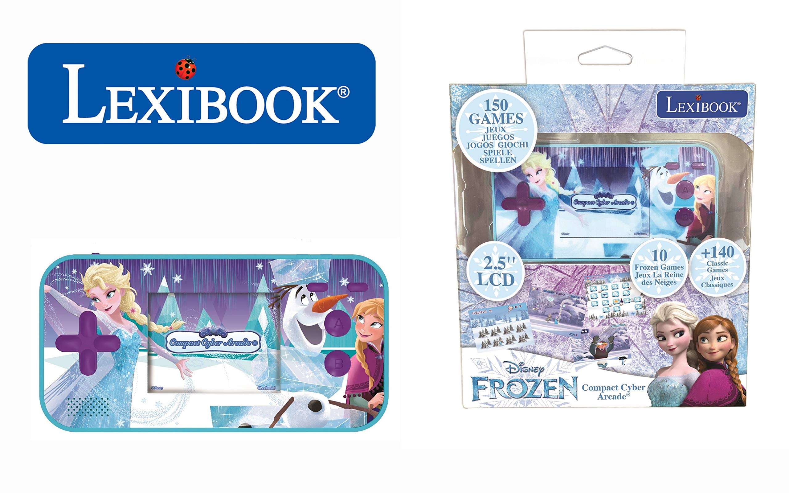 LEXIBOOK-Disney-Frozen-Compact-Cyber-Arcade-Consola-portatil-150-Juegos-LCD-con-Pilas-Azul-Color-China