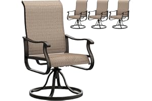 UDPATIO Patio Swivel Chairs Set of 4, Outdoor Patio Dining Chairs with All Weather Textilene Black Metal Frame for Lawn Garden Backyard, Brown