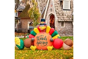 DomKom 8FT Thanksgiving Inflatables Decorations, Turkey and Vegetables Blow Up with LED Lights for Autumns Fall Happy Thanksgiving Festival Outside Indoor Outdoor Lawn Holiday Décor Harvest.