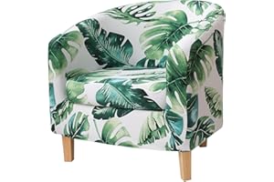 hyha 2 Pieces Printed Tub Chair Slipover with Cushion Cover, Removable Stretch Club Chair Cover for IKEA Tullsta, Armchair Cover Furniture Protector for Living Room,Green