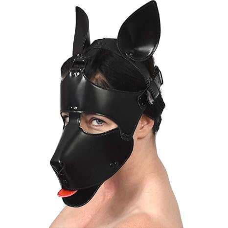 Petplay Hundemaske aus Kunstleder mit Zunge