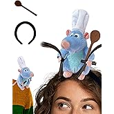 Rat Headband Chef Costume, Detachable Headband, Spoon and Hair Clip Set | Cute Rat Mouse Plush Toy Stuffed Animal for Head Shoulder, Halloween Costume Accessories, Merch Gifts for Kids Adults