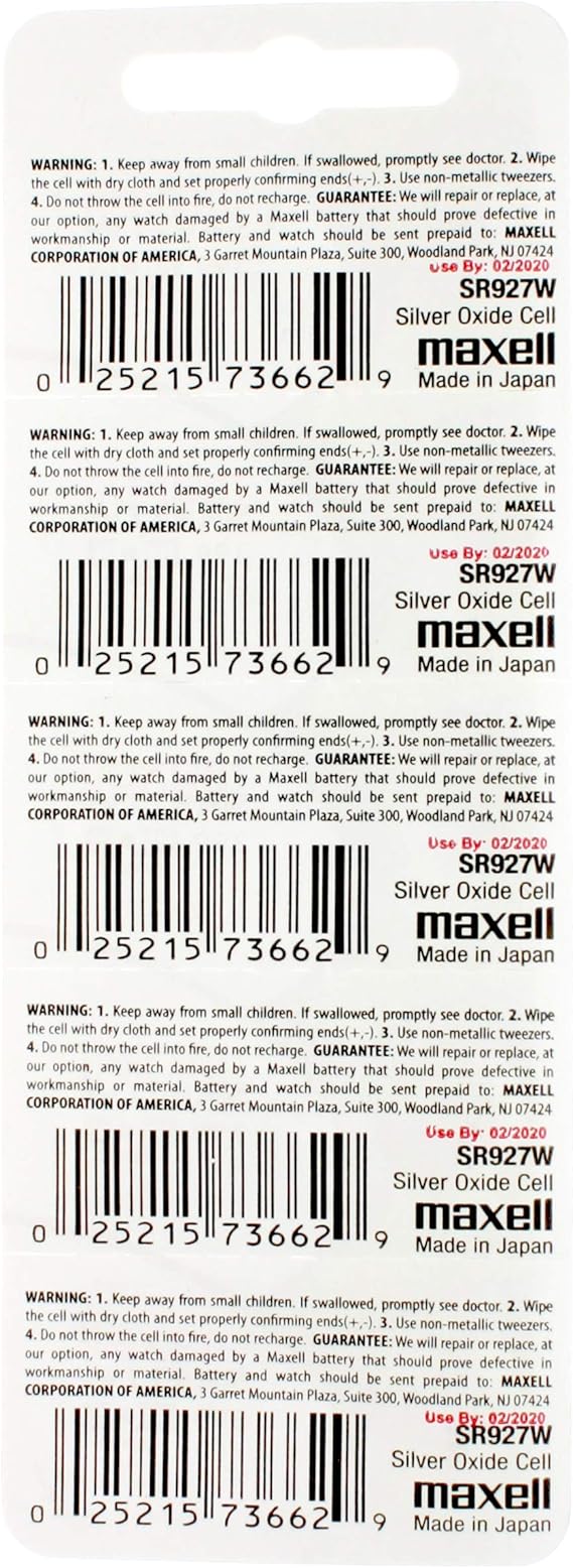 5pk Maxell Silver Oxide Sr927w High Drain Watch Battery Replaces D395 D395 399 D399 Gr927 L926 La R 395 25 R 399 35 Sr57h Sr926 Sr927 Sr927sw Sr927w Sr927w Sw Tr927w V395 V399 Home Improvement Amazon Com