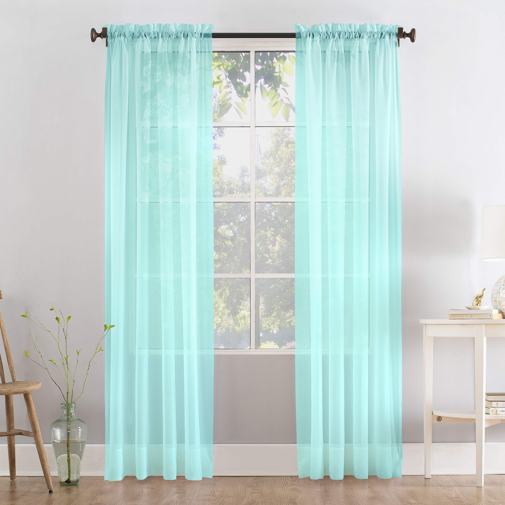 Megachest a pair of slot top voile curtains (Seafoam Green, 56" wideX90 drop 2 Panels)