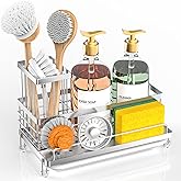 Cisily Stainless Steel Kitchen Sink Caddy Organizer, Sponge Holder for Sink Rustproof, Non-Slip Soap Dish Dispenser Brush Holder Storage, Home & Kitchen Essentials Accessories