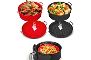 LOTTELI KITCHEN Collapsible Silicone Air Fryer Basket Liners Pot - AirFryer Liners Reusable Bowls for 5 Quart or Bigger As Seen on the Today Show - Air Fryer Accessories 2 Pack - Round Silicone Liners (Red & Black)