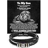 SIGNIXA Bracelet for Son from Dad and Mom, Black Braided Leather Bracelet for Men with Love You Forever Engraved, Gift for Son, Graduation, Christmas and Easter.