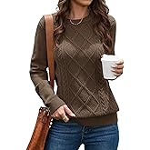 VIISHOW Women's Long Sleeve Cable Knit Pullover Sweater Cream Sweater Crew Neck Casual Fall Winter Chunky Knit Pullover Tops