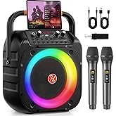 HUALIAN Karaoke Machine for Adults, Portable Bluetooth Karaoke with 2 Wireless Microphones, Echo Adjustment, LED Lights, PA System Karaoke Speaker Support TV/REC/AUX/USB/TF Card (6.5"Subwoofer Black)